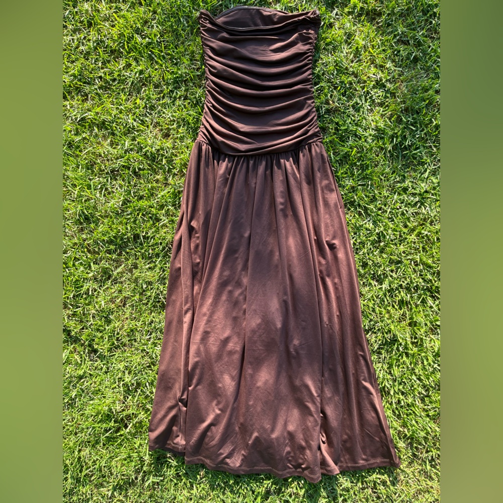 Chic Brown Strapless Maxi Dress